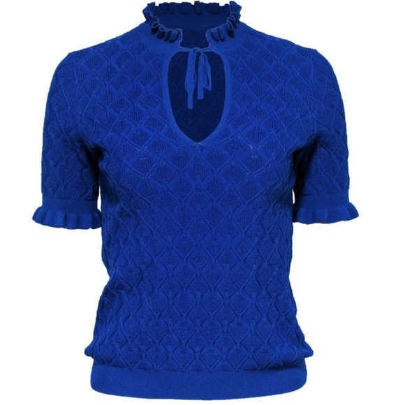 Sandro  Royal Blue Short Sleeved Knit Top Victorian Sweater - Picture 1 of 5